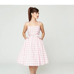Unique Vintage Pink and White Gingham Dress